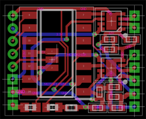 Dimebots Mainboard of a Microchip/Atmel ATTiny1614 Layout in eagle PCB