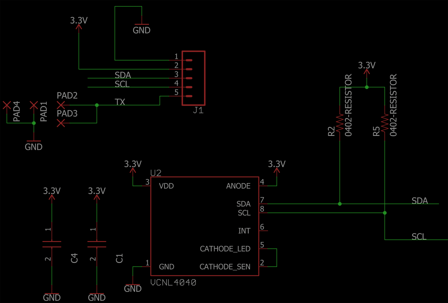 VCNL4040 PC Board Eagle Schematic